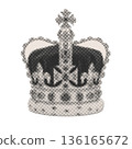 English Crown with retro dotted halftone effect. Single Paper sticker with Vintage halftone dots and distressed effect in retro pop art style. Trendy retro grunge collage element. Vector 136165672