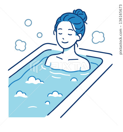 一位女士在浴缸中放鬆的插圖 一位女士在浴缸中放鬆的插圖 136165673