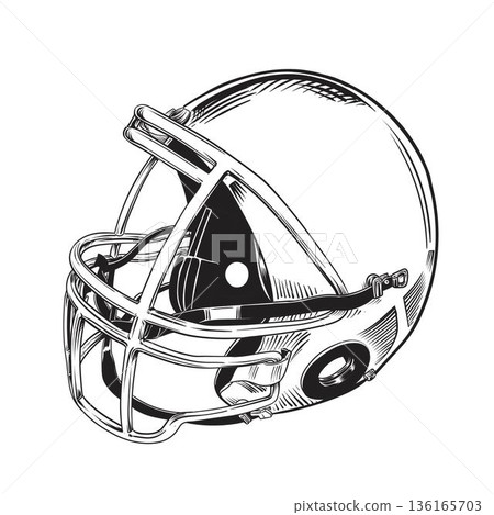 American football helmet hand-drawn black and white 136165703
