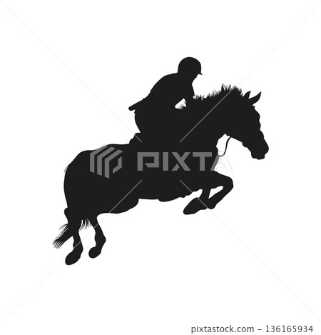 Equestrian horse and rider jumping silhouette Equestrian horse and rider jumping silhouette 136165934