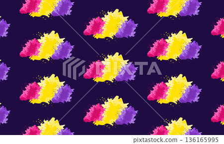 Holi festival pattern background with yellow purple and pink dry powder illustration 136165995
