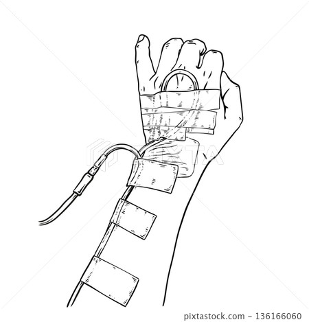 Saline Infusion, line drawing Saline Infusion, line drawing 136166060