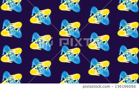 Holi festival pattern background with painted hands in yellow and blue dry powder illustration 136166088