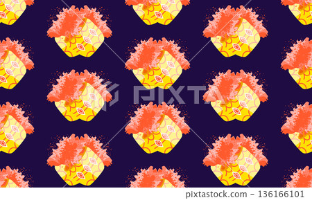 Holi festival pattern background with orange dry powder illustration Holi festival pattern background with orange dry powder illustration 136166101