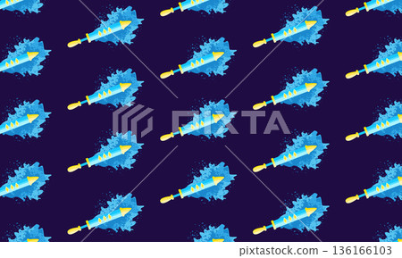 Holi festival pattern background with blue dry powder and pichkari water gun illustration 136166103