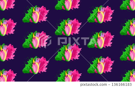 Holi festival pattern background with green and pink dry powder and painted hand illustration 136166183