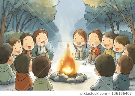 孩子們圍著營火互動 | 一場促進自然體驗與合作的教育活動 孩子們圍著營火互動 | 一場促進自然體驗與合作的教育活動 136166402