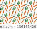 Seamless carrot pattern. Hand-drawn colorful lettuce and vegetable leaves. Healthy organic produce. Fresh, healthy vegetables. 136166420