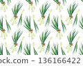 Seamless pattern with onions. Hand-drawn colorful lettuce and vegetable leaves. Healthy organic produce. Fresh, healthy vegetables. 136166422