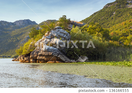 Rijeka Crnojevica, Montenegro. A rugged rocky coast 136166555