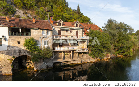 Rijeka Crnojevica old town view, Montenegro 136166558