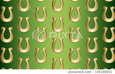 St Patricks Day gold seamless pattern background with horseshoe 136166601