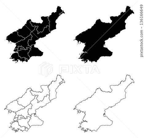 North Korea Outline and Solid Fill Map Set. 136166649
