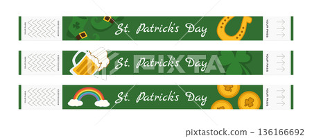 Set of green festival wristbands for saint patrick day Set of green festival wristbands for saint patrick day 136166692