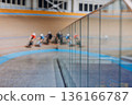 Group of Cyclists cycling on the cycle track velodrome on bicycle with motion blur  136166787