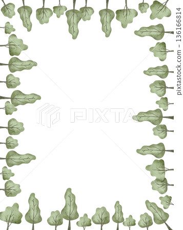 Rectangle Frame with Ecology design. Watercolor hand drawn trees illustration for greeting cards and Earth days posters. Recycling, upcycling and downcycling signs. Rectangle Frame with Ecology design. Watercolor hand drawn trees illustration for greeting cards and Earth days posters. Recycling, upcycling and downcycling signs. 136166814