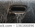 Bathroom sink drain stained with black dye spray 136166896