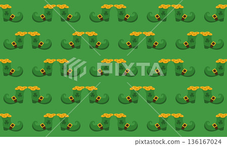 St Patricks Day seamless pattern with leprechaun gold decorations and boots 136167024