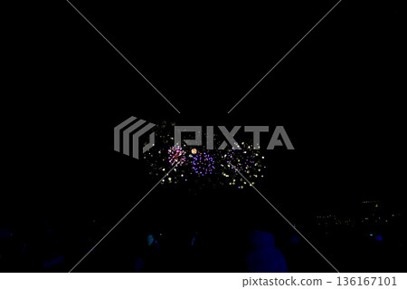 [Shizuoka] Atami Seaside Winter Fireworks Festival: Fireworks launching and silhouettes of people watching from the beach 136167101