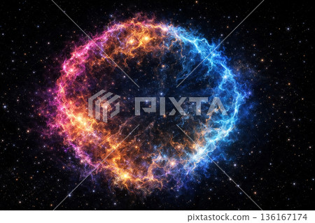 超新星遺跡外殼：晶體狀衝擊波前緣以及洋紅色、金色和藍色 136167174