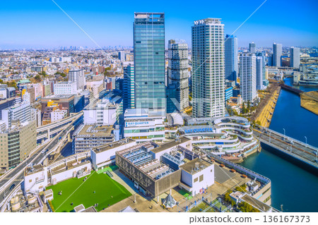 A new view of the Yokohama cityscape in Japan. You can see the Yokohama Bay Quarter in front of Yokohama Station. Musashi-Kosugi and Kawasaki are in the background on the left. You can also see the whole of Tokyo. A new view of the Yokohama cityscape in Japan. You can see the Yokohama Bay Quarter in front of Yokohama Station. Musashi-Kosugi and Kawasaki are in the background on the left. You can also see the whole of Tokyo. 136167373