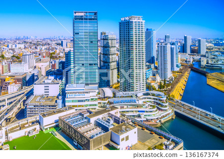 A new view of the Yokohama cityscape in Japan. You can see the Yokohama Bay Quarter in front of Yokohama Station. Musashi-Kosugi and Kawasaki are in the background on the left. You can also see the whole of Tokyo. A new view of the Yokohama cityscape in Japan. You can see the Yokohama Bay Quarter in front of Yokohama Station. Musashi-Kosugi and Kawasaki are in the background on the left. You can also see the whole of Tokyo. 136167374