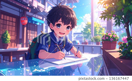 一個男孩在學習 136167447