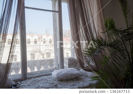 Window Seat with a view to the yard and large windows  136167715