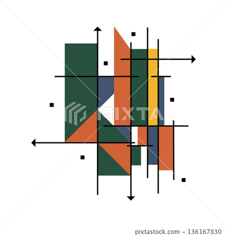 Abstract geometric composition with interlocking lines, vectors and colored shapes in a modern constructivist style. Eps 10 Abstract geometric composition with interlocking lines, vectors and colored shapes in a modern constructivist style. Eps 10 136167830