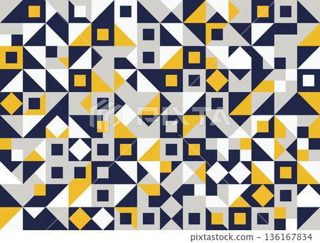 Abstract geometric pattern of triangles and squares in navy blue, yellow and grey shades. Eps 10 Abstract geometric pattern of triangles and squares in navy blue, yellow and grey shades. Eps 10 136167834