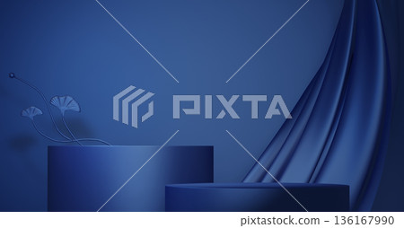 Year of the Horse ,China blue and golden Podium, minimal blue geometric design.3D rendering 136167990
