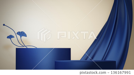 Year of the Horse ,China blue and golden Podium, minimal blue geometric design.3D rendering Year of the Horse ,China blue and golden Podium, minimal blue geometric design.3D rendering 136167991