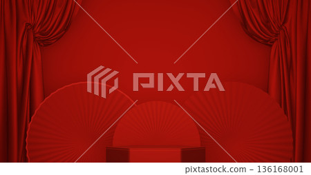Year of the Horse ,China White Podium, minimal red geometric design.3D rendering 136168001