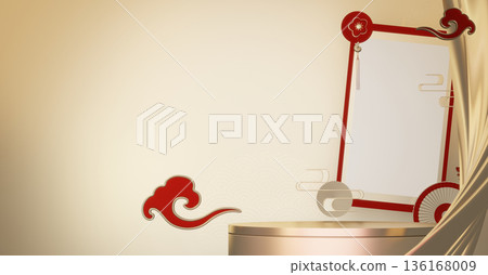 Golden Podium minimal geometric golden and red style abstract.3D rendering Golden Podium minimal geometric golden and red style abstract.3D rendering 136168009
