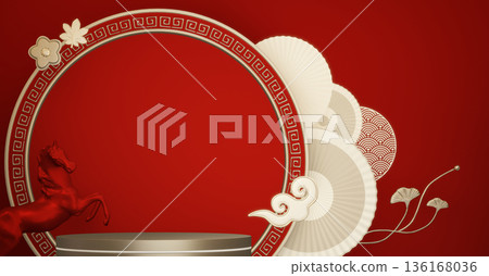 Golden Podium minimal geometric golden and red style abstract.3D rendering 136168036