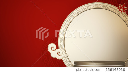 Golden Podium minimal geometric golden and red style abstract.3D rendering Golden Podium minimal geometric golden and red style abstract.3D rendering 136168038