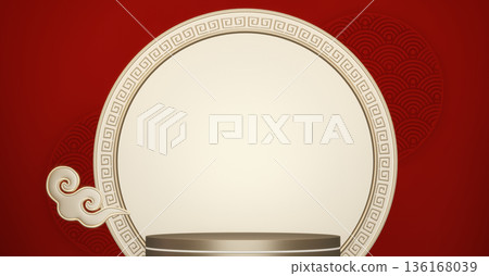 Golden Podium minimal geometric golden and red style abstract.3D rendering Golden Podium minimal geometric golden and red style abstract.3D rendering 136168039