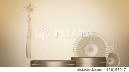 Abstract Podium minimal geometric white and gold.3D rendering Abstract Podium minimal geometric white and gold.3D rendering 136168047