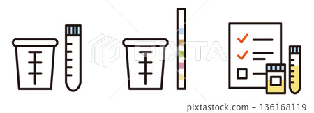 尿液檢查圖示。試紙。健康檢查、身體檢查、尿液分析。 尿液檢查圖示。試紙。健康檢查、身體檢查、尿液分析。 136168119