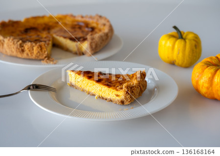 Slice of Homemade Pumpkin Cheesecake Slice of Homemade Pumpkin Cheesecake 136168164