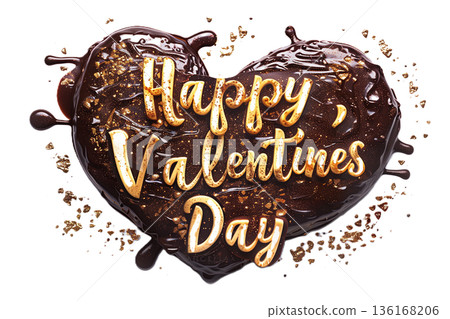 Heart-shaped melted chocolate and "Happy Valentine's Day" logo Heart-shaped melted chocolate and "Happy Valentine's Day" logo 136168206