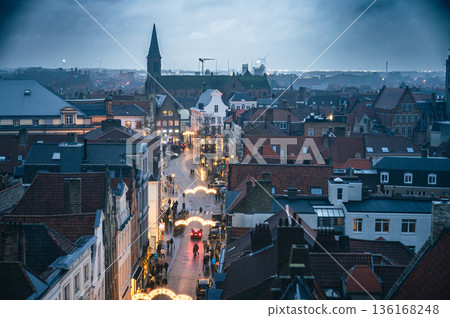 Christmas market decorated and illuminated in Bruges, Belgium. Christmas market decorated and illuminated in Bruges, Belgium. 136168248