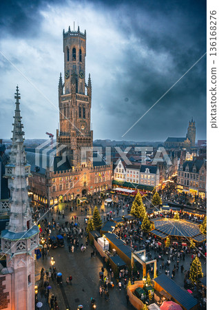 Christmas market decorated and illuminated in Bruges, Belgium. Christmas market decorated and illuminated in Bruges, Belgium. 136168276
