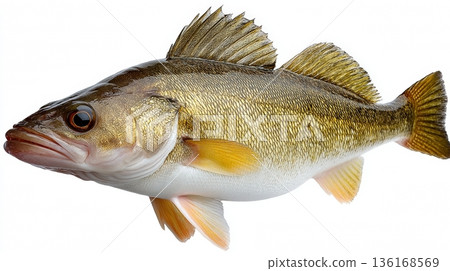 Walleye Fish with Clear Details and Vibrant Colors Perfect for Culinary and Aquatic Themes 136168569