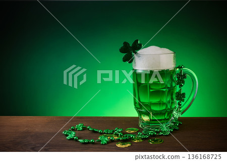 Green beer mug with shamrock for st. Patrick's day Green beer mug with shamrock for st. Patrick's day 136168725