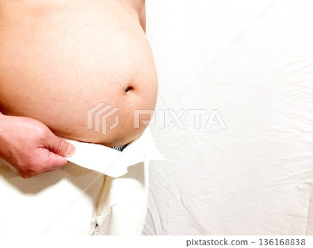 Obese men with belly fat 136168838