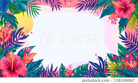 以芙蓉花為背景的設計，營造出海濱氛圍。 136169067