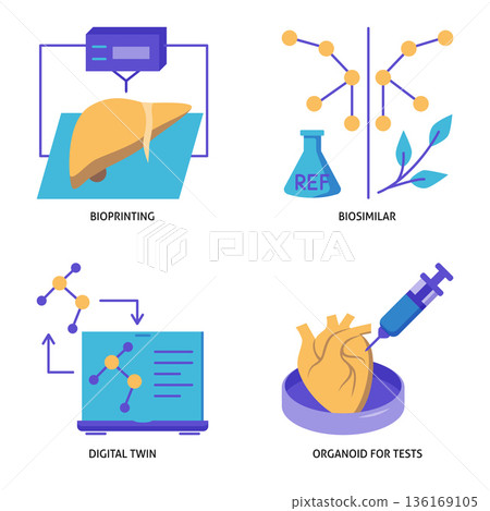 Innovative medicine techniques flat icon set Innovative medicine techniques flat icon set 136169105
