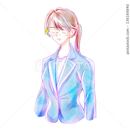 Serious business person with eyes closed, smiling, glasses shining 136169840