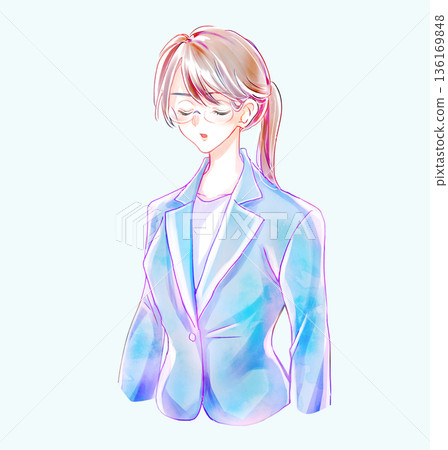 Serious business person with eyes closed talking Serious business person with eyes closed talking 136169848